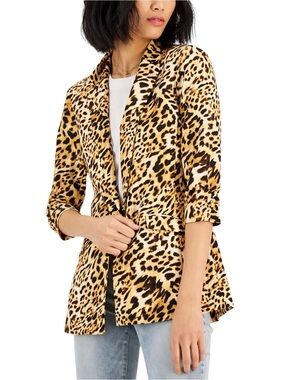 I.N.C. International Concepts Cheetah Print Ruche 3/4 Sleeve Blazer Jacket (SP)